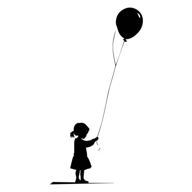 Balon tutan küçük bir kız silueti