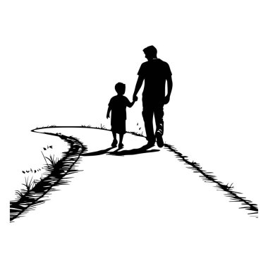 Baba ve oğul bir yolda el ele yürüyor.
