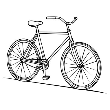Simple black and white line drawing of a classic bicycle on a white background