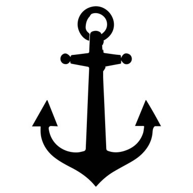 Classic black silhouette of a nautical anchor on a white background
