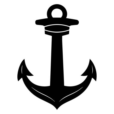 Classic black silhouette of a nautical anchor on a white background