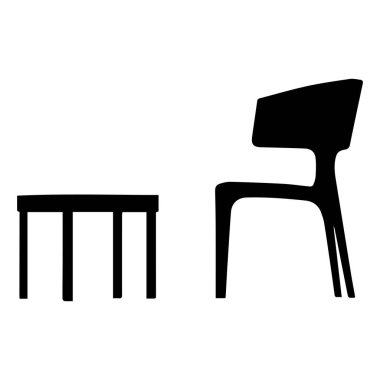 Modern minimalist black silhouette of a chair and a table on a white background