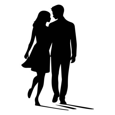 Silhouette of a couple holding hands and walking together romantically