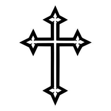 Ornate black cross symbol with decorative points on white background