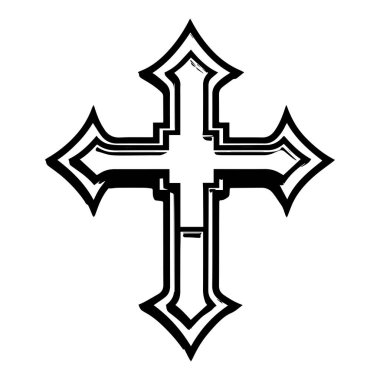 Ornate black cross symbol with sharp edges and double outline