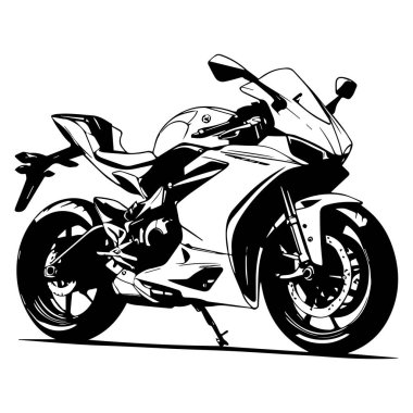 Sleek black and white illustration of a modern sport motorcycle