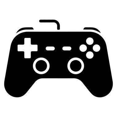 Yönsel haçı ve beyaz arkaplanda dört dairesel düğmesi olan bir video oyunu denetleyicisinin biçimlendirilmiş siyah silueti
