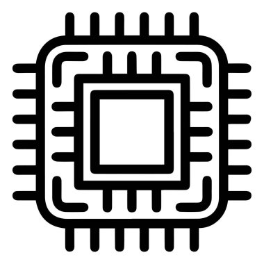Birden fazla lobut ve beyaz zemin üzerinde kare çekirdekli merkezi işlem birimi çipinin biçimlendirilmiş siyah ana hat simgesi