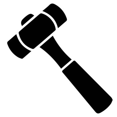 Yuvarlak başlı siyah bir çekiç silueti ve beyaz arka planda izole edilmiş katı bir sapı var.