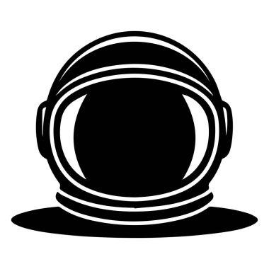 Klasik astronot kaskının ikonik siyah-beyaz çizimi. Yansıtıcı vizör ve koruyucu tasması temiz beyaz arka planda.
