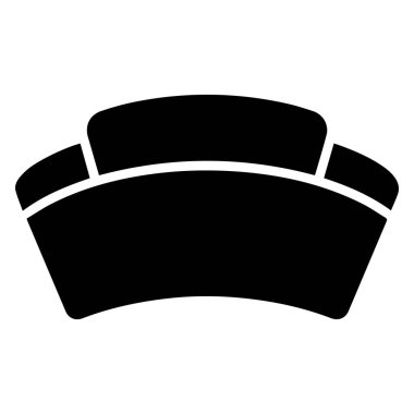 Önünde kıvrımlı bir başlık ve beyaz bir şerit olan geleneksel hemşire şapkasının basit siyah silueti.