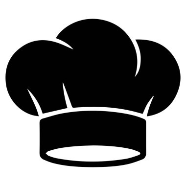 Geleneksel bir aşçı şapkasının siyah silueti. Uzun bir taç ve beyaz bir arka planda izole edilmiş düz bir kenarı var.