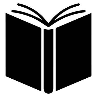 Açık bir kitabın basit siyah silüeti. Sayfalar beyaz arka plana doğru yayılmış.