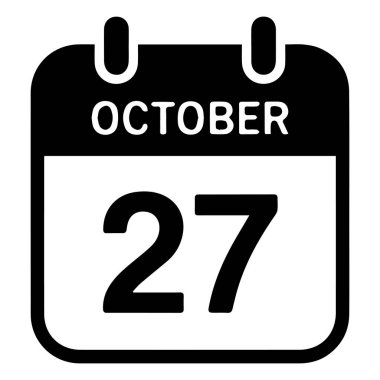 Ekim ayını ve 27 'nci günü gösteren bir takvim sayfasını temsil eden basit siyah beyaz simge
