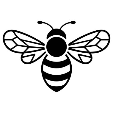 Detaylı kanatları ve çizgili vücudu grafik tasarımı için beyaz bir arkaplanda izole edilmiş siyah bir arı silueti