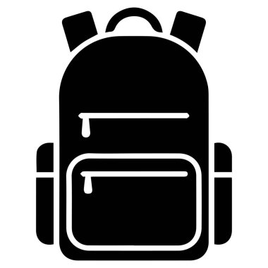 Sırt çantasının iki yan cebi ve beyaz arka planda iki ön cebi olan basit siyah siluet simgesi