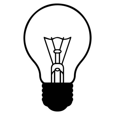 Beyaz arka planda siyah tabanlı klasik parlak bir ampulün basit siyah çizgisi bir fikri temsil ediyor.