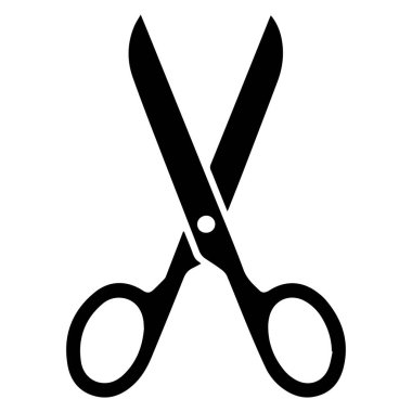 Kesme ya da ayırma işlemini temsil eden beyaz arkaplanı olan açık makaslı basit bir siyah siluet