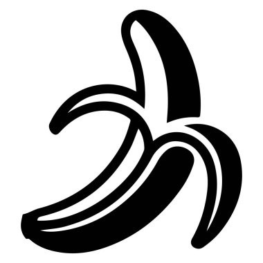 Kabuğu soyulmuş bir muzun siyah beyaz grafik simgesi. Cildi kısmen açık. İçindeki meyveyi ortaya çıkarıyor.