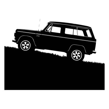 Klasik bir 4x4 arabanın vektör çizimi, retro tasarımlar ve macera temaları için mükemmel.