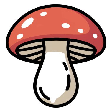 Beyaz arka planda izole edilmiş, doğayla, yiyecekle ya da sonbaharla ilgili tasarımlar için mükemmel bir mantar çizimi. Görüntü renkli ve şen şakrak. Görüntü vektör grafiği. Görüntü bir clipart biçimi drawi