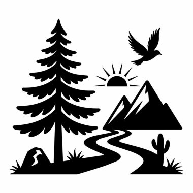 Bu resim dağların, bir ağacın, bir nehrin ve bir kuşun yer aldığı manzaralı bir manzarayı tasvir eder. Bu kompozisyon doğanın özünü yakalar, dış çevrenin güzelliğini ve sükunetini gözler önüne serer. Dağlar görkemli.