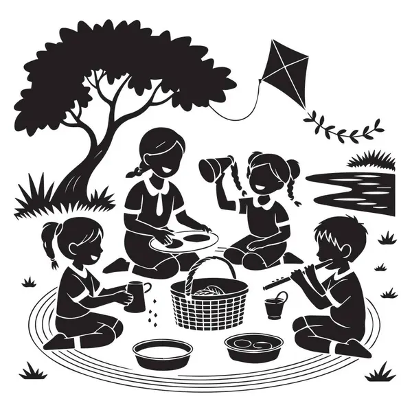 Bu vektör çizimi, bir ağacın altında eğlenen ve uçurtma uçuran çocukları tasvir ediyor. Resim beyaz bir arkaplanda izole edilmiştir ve çeşitli kullanımlar için mükemmeldir..