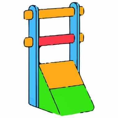 Bir slaytın canlı karikatür tasviri, oyun alanları ve eğlence alanları için ideal. Çocukluk sevincinin, maceranın ve kaymanın heyecanını yakalar..