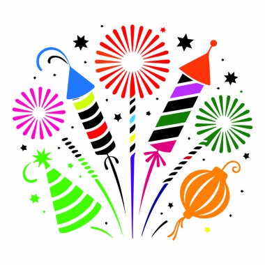 Havai fişeklerin yer aldığı renkli ve şenlikli bir görüntü, kutlamalar, partiler ve özel durumlar için mükemmel. Tasarım canlı ve göz alıcı, biraz eğlence katıyor..