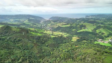 Nefes kesici bir hava manzarası alın canlı yeşillik sergileniyor çarpıcı okyanus kıyılarıyla güzel bir şekilde buluşuyor