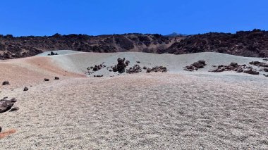 Göz kamaştırıcı volkanik bir manzarayı keşfedin berrak mavi gökyüzünün altında büyüleyici jeolojik özellikleri keşfedin..