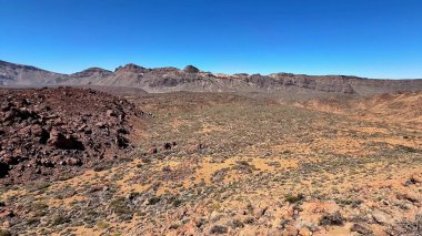 Engebeli kayaları ve geniş gökyüzünü gösteren büyüleyici ve nefes kesici volkanik araziyi keşfedin ve keşfedin.