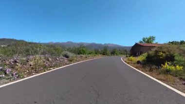 Yeşillik ve açık mavi gökyüzüyle çevrili uzun, dolambaçlı bir yolun büyüleyici manzarası.