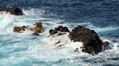 Hayat dolu canlı bir okyanus ortamında kayalara çarpan dalgaların nefes kesici güzelliğini hissedin.