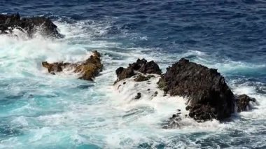 Hayat dolu canlı bir okyanus ortamında kayalara çarpan dalgaların nefes kesici güzelliğini hissedin.