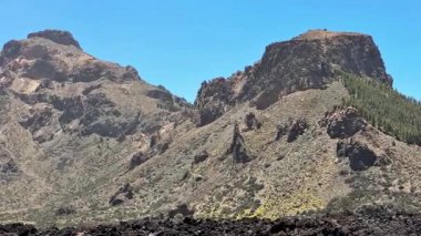Engebeli dağların ve berrak mavi gökyüzünün altında sersemletici volkanik kaya oluşumlarının nefes kesici görüntüsünü deneyimleyin.