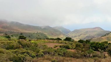 Sis içindeki dağların nefes kesici manzarası, güzel yeşillikler ve sakin manzaralar sergiliyor..