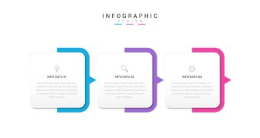 İkonları ve 3 seçeneği olan vektör illüstrasyon Infographic tasarım şablonu. Süreç, sunumlar, düzen, afiş, bilgi grafiği için kullanılabilir.