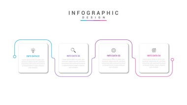 4 seçenekli 4 aşamalı bilgi şablonu. İş raporu, veri görselleştirme ve sunum için kullanılabilecek akış şeması. Zaman çizgisi bilgi ögeleri vektör illüstrasyonuName