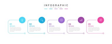 Modern minimalist zarif dairesel 5 adım düzenlenebilir bilgi tasarım şablonu vektörü