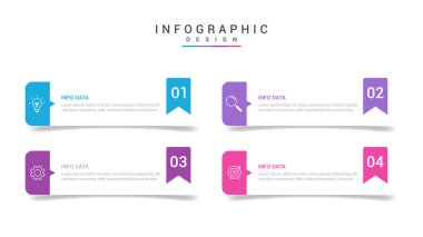 Simgeli ve 4 seçenekli Vector Infographic etiket tasarım şablonu. İşlem şeması, sunumlar, iş akışı düzeni, afiş, akış şeması, bilgi grafiği için kullanılabilir