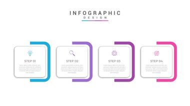 4 seçenekli 4 aşamalı bilgi şablonu. İş raporu, veri görselleştirme ve sunum için kullanılabilecek akış şeması. Zaman çizgisi bilgi ögeleri vektör illüstrasyonuName