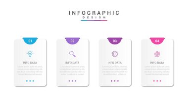 Simgeli ve 4 seçenekli Vector Infographic etiket tasarım şablonu. İşlem şeması, sunumlar, iş akışı düzeni, afiş, akış şeması, bilgi grafiği için kullanılabilir