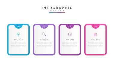 Simgeli ve 4 seçenekli Vector Infographic etiket tasarım şablonu. İşlem şeması, sunumlar, iş akışı düzeni, afiş, akış şeması, bilgi grafiği için kullanılabilir