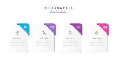 Simgeli ve 4 seçenekli Vector Infographic etiket tasarım şablonu. İşlem şeması, sunumlar, iş akışı düzeni, afiş, akış şeması, bilgi grafiği için kullanılabilir
