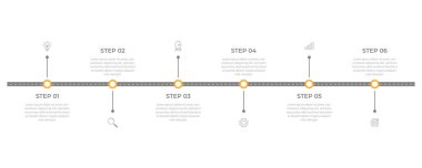 simgeler, metinler, sayılar, vektör tasarımı içeren 6 parça veya basamaklı ticari bilgi tasarımı