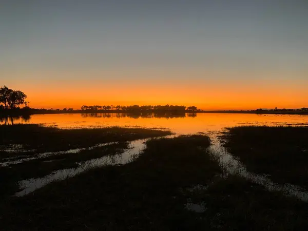 Okavango Deltası 'nın sel baskınında panoramik çekimi, Sandibe, Botswana