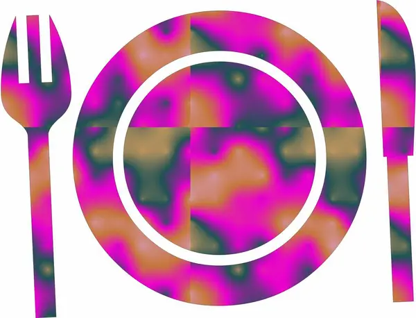 Çizik yemek simgeleriyle mozaik kaşık ve çatal