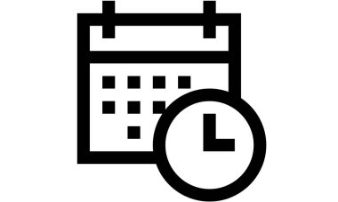 Saat simgesi olan takvim. beyaz arkaplanda izole edilmiş web tasarımı için özet takvim ve bitiş tarihi vektörü simgesi