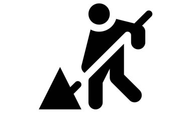 Kürek simgesi olan adam, siyah renk işareti, beyaz arkaplanda vektör çizimi.